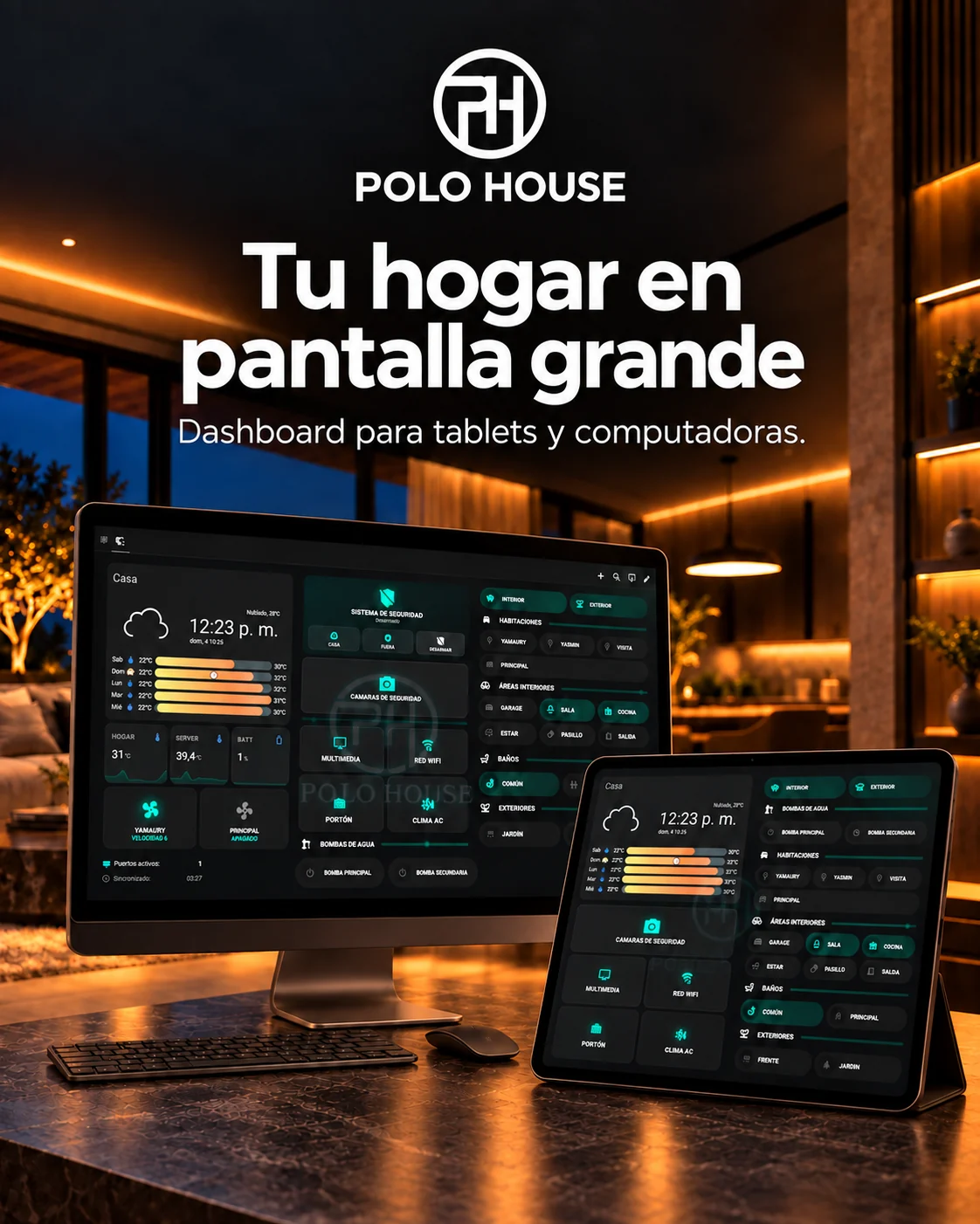Presentación de dashboards POLO HOUSE en computadora y tablet
